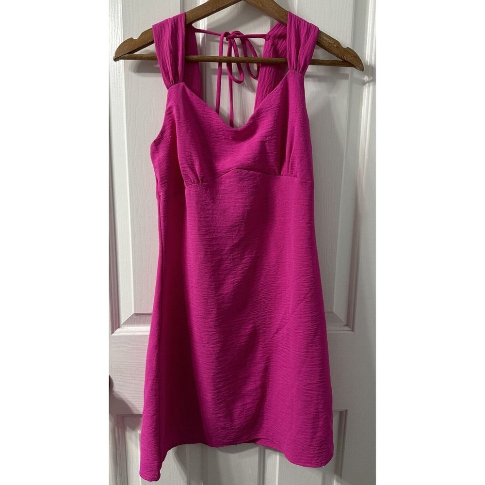 Rolla Coaster Women’s Size S Mini Dress Hot Pink Sweetheart Neck Tie Back Preppy